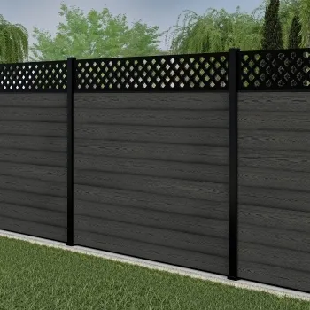 LuxeLine® Classic Straight Top Lattice Design Screen with Dark Grey Composite Fence Panels & Aluminium Post 180cm