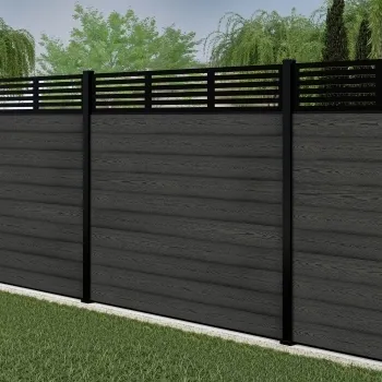 LuxeLine® Classic Straight Top Slat Design Screen with Dark Grey Composite Fence Panels & Aluminium Post 180cm