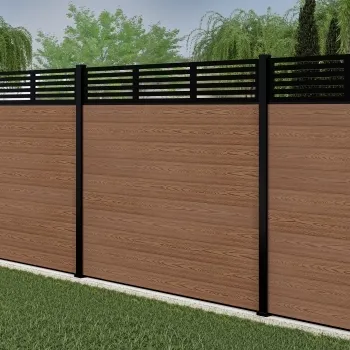 LuxeLine® Classic Straight Top Slat Design Screen with Teak Composite Fence Panels & Aluminium Post 180cm