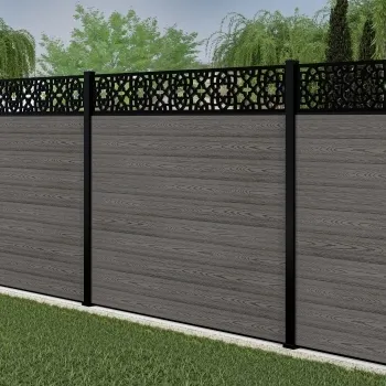 LuxeLine® Classic Straight Top Moroccan Design Screen with Light Grey Composite Fence Panels & Aluminium Post 180cm