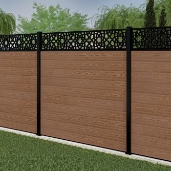 LuxeLine® Classic Straight Top Moroccan Design Screen with Teak Composite Fence Panels & Aluminium Post 180cm