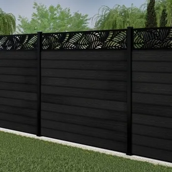 LuxeLine® Classic Straight Top Jungle Design Screen with Black Composite Fence Panels & Aluminium Post 180cm