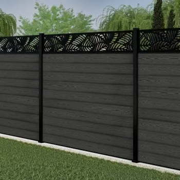 LuxeLine® Classic Straight Top Jungle Design Screen with Dark Grey Composite Fence Panels & Aluminium Post 180cm