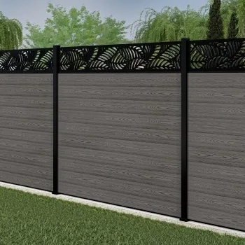 LuxeLine® Classic Straight Top Jungle Design Screen with Light Grey Composite Fence Panels & Aluminium Post 180cm