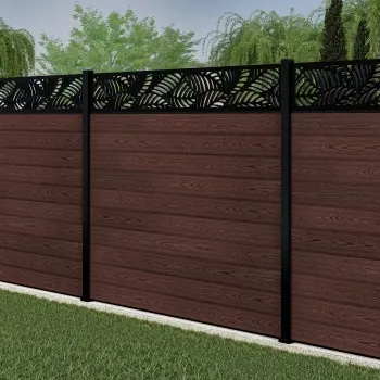 LuxeLine® Classic Straight Top Jungle Design Screen with Walnut Composite Fence Panels & Aluminium Post 180cm
