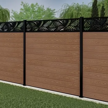LuxeLine® Classic Straight Top Jungle Design Screen with Teak Composite Fence Panels & Aluminium Post 180cm