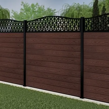 LuxeLine® Classic Curve Top Geometric Design Screen with Walnut Composite Fence Panels & Aluminium Post 180cm