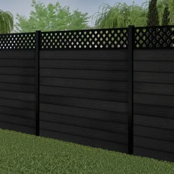 LuxeLine® Classic Straight Top Lattice Design Screen with Black Composite Fence Panels & Buried Aluminium Post 180cm