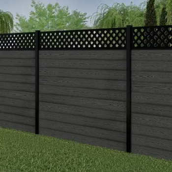 LuxeLine® Classic Straight Top Lattice Design Screen with Dark Grey Composite Fence Panels & Buried Aluminium Post 180cm