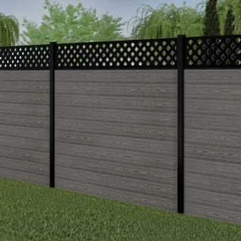 LuxeLine® Classic Straight Top Lattice Design Screen with Light Grey Composite Fence Panels & Buried Aluminium Post 180cm