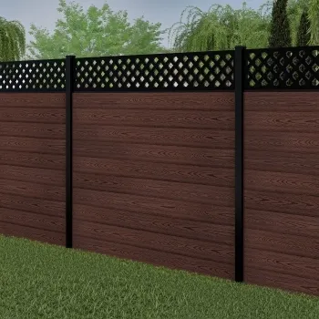 LuxeLine® Classic Straight Top Lattice Design Screen with Walnut Composite Fence Panels & Buried Aluminium Post 180cm