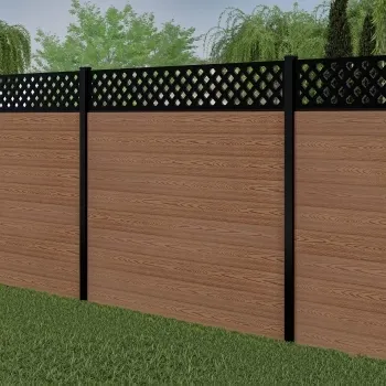 LuxeLine® Classic Straight Top Lattice Design Screen with Teak Composite Fence Panels & Buried Aluminium Post 180cm