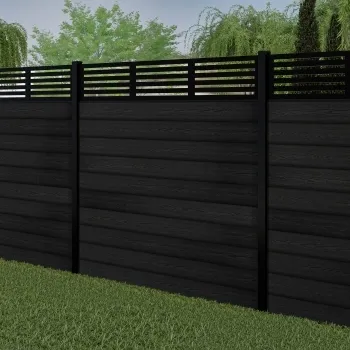 LuxeLine® Classic Straight Top Slat Design Screen with Black Composite Fence Panels & Buried Aluminium Post 180cm