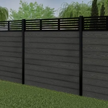 LuxeLine® Classic Straight Top Slat Design Screen with Dark Grey Composite Fence Panels & Buried Aluminium Post 180cm