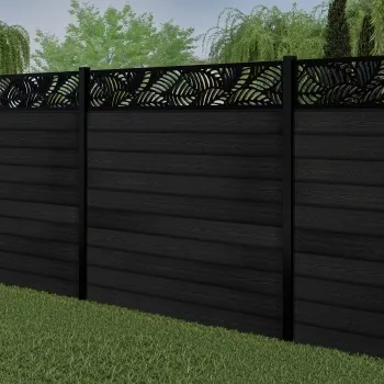 LuxeLine® Classic Straight Top Jungle Design Screen with Black Composite Fence Panels & Buried Aluminium Post 180cm