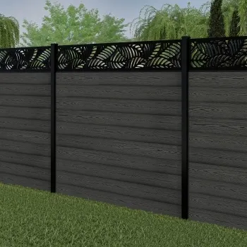 LuxeLine® Classic Straight Top Jungle Design Screen with Dark Grey Composite Fence Panels & Buried Aluminium Post 180cm