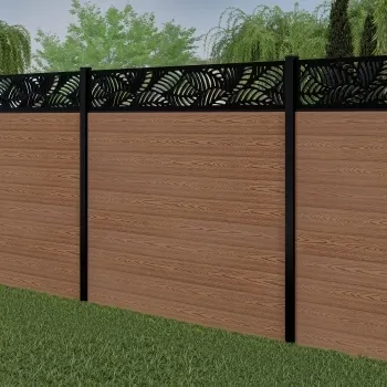 LuxeLine® Classic Straight Top Jungle Design Screen with Teak Composite Fence Panels & Buried Aluminium Post 180cm