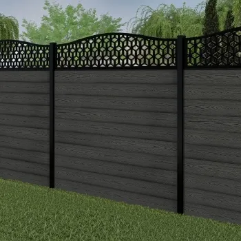 LuxeLine® Classic Curve Top Geometric Design Screen with Dark Grey Composite Fence Panels & Buried Aluminium Post 180cm