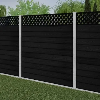LuxeLine® Classic Straight Top Lattice Design Screen with Black Composite Fence Panels & Concrete Post