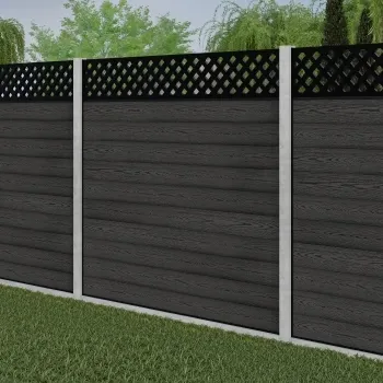 LuxeLine® Classic Straight Top Lattice Design Screen with Dark Grey Composite Fence Panels & Concrete Post