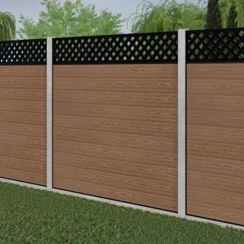 LuxeLine® Classic Straight Top Lattice Design Screen with Teak Composite Fence Panels & Concrete Post