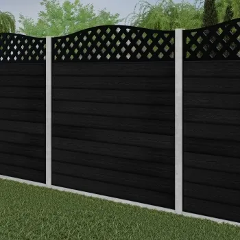 LuxeLine® Classic Curve Top Lattice Design Screen with Black Composite Fence Panels & Concrete Post