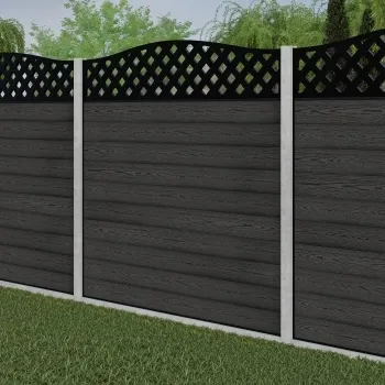 LuxeLine® Classic Curve Top Lattice Design Screen with Dark Grey Composite Fence Panels & Concrete Post