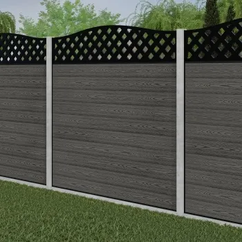 LuxeLine® Classic Curve Top Lattice Design Screen with Light Grey Composite Fence Panels & Concrete Post