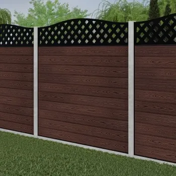 LuxeLine® Classic Curve Top Lattice Design Screen with Walnut Composite Fence Panels & Concrete Post