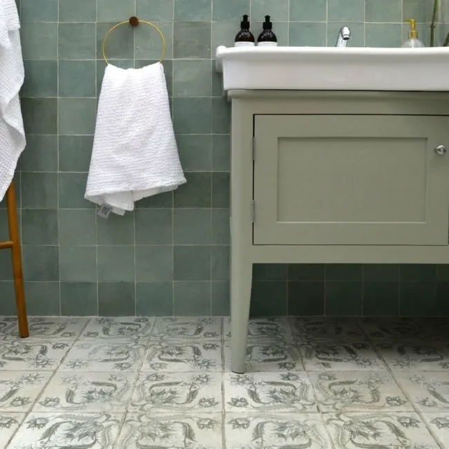 Helix Sage Green Matt Patterned Wall and Floor Tiles
