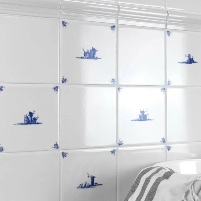 Antique Bastille White Gloss Square Crackle Wall Tiles
