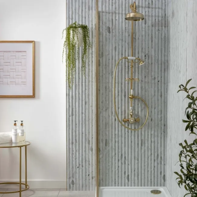 Indulgence Terrazzo Grey Effect Fluted Decor Wall Tiles
