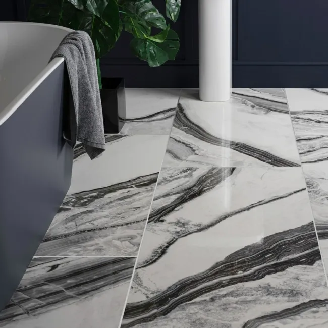 Deluxe Panda Gloss Black & White Marble Effect Wall and Floor Tiles