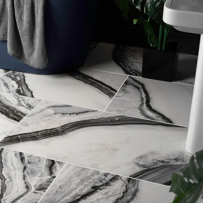 Deluxe Panda Gloss Black & White Marble Effect Wall and Floor Tiles