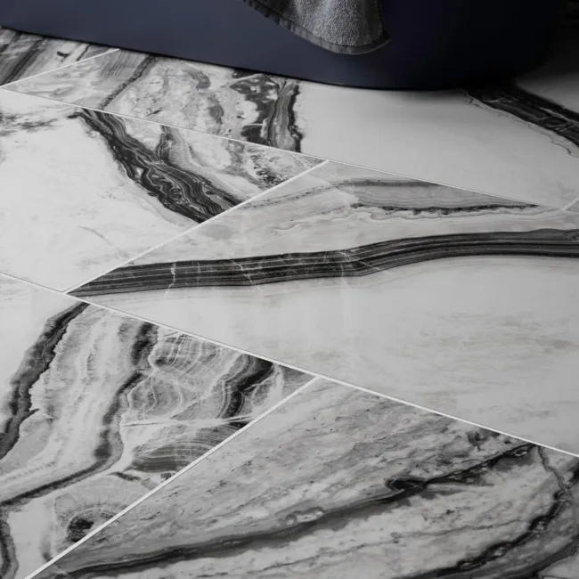 Deluxe Panda Gloss Black & White Marble Effect Wall and Floor Tiles