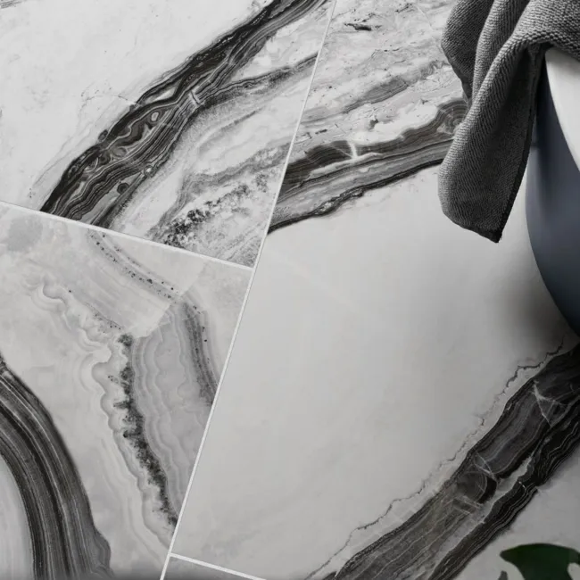 Deluxe Panda Gloss Black & White Marble Effect Wall and Floor Tiles