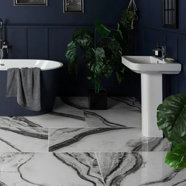 Deluxe Panda Gloss Black & White Marble Effect Wall and Floor Tiles