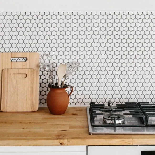 Pixel White 23x23 Hexagon Matt Mosaic Tiles