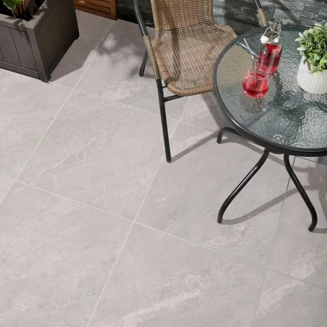 Mountain Pearl Grey Stone Effect 16mm Porcelain Paving Slabs 600x600