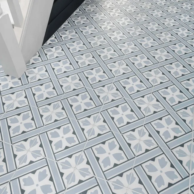 Mr Jones Blue Matt Patterned Ceramic Wall and Floor Tiles