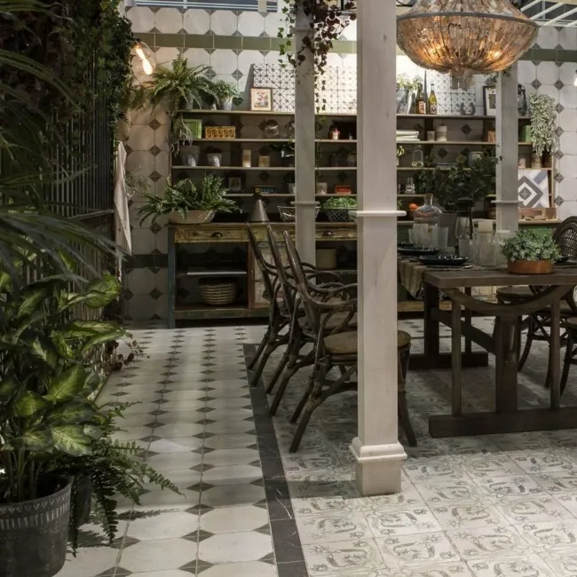 Octagon Effect Olive Green Matt Vintage Pattern Wall and Floor Tiles