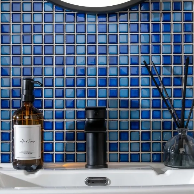 Pixel Ocean Dark Blue Blend Mosaic Tiles 25x25