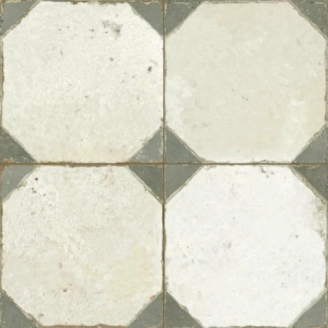 Octagon Effect Olive Green Matt Vintage Pattern Wall and Floor Tiles