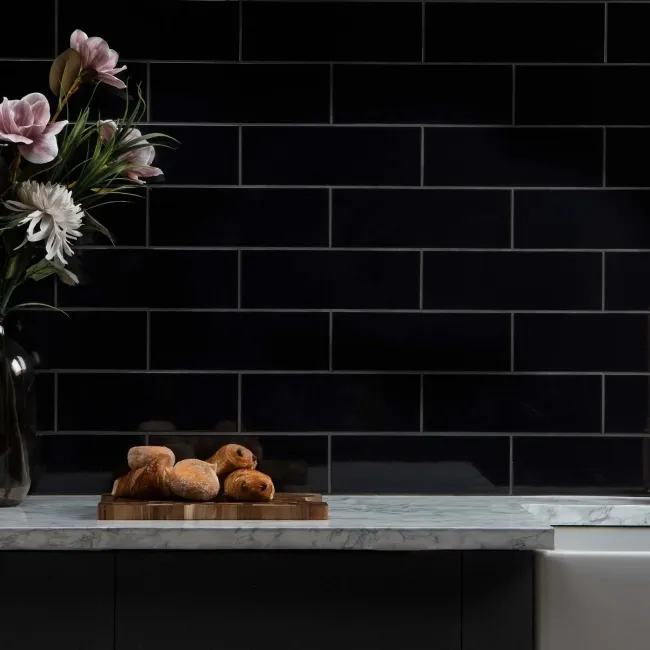 Rhian Gloss Black Brick Tiles