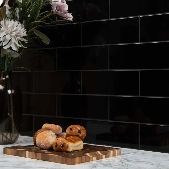 Rhian Gloss Black Brick Tiles
