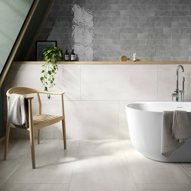 Serenity Snow White Stone Effect 600x1200 Matt Tiles