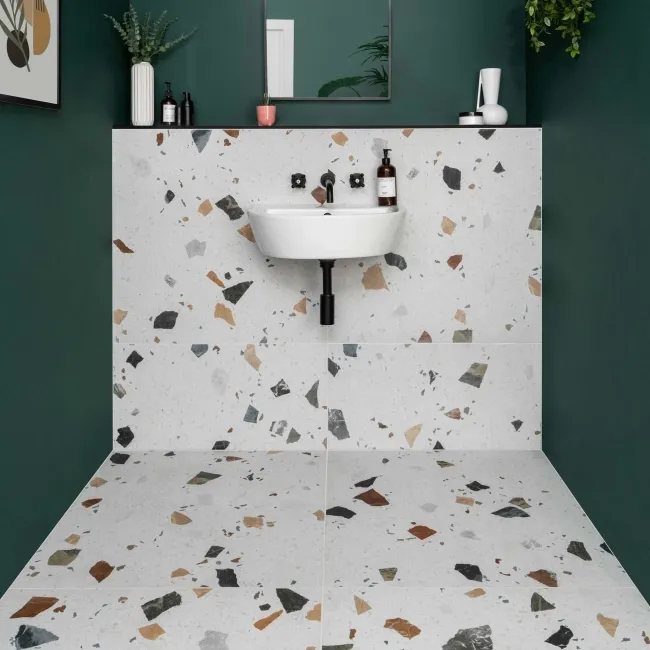 Sorrento White Matt Terrazzo Effect Wall and Floor Tile