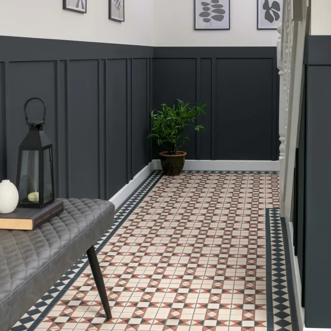 Churchill Navy Blue & Terracotta Mosaic Victorian Matt Tiles