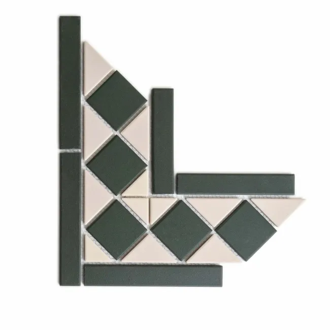 Churchill White & Green Corner Matt Victorian Tiles