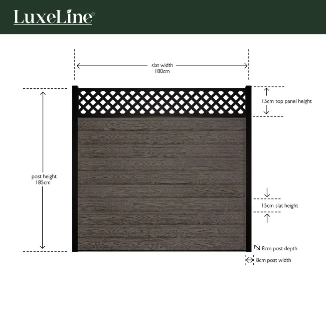 LuxeLine® Classic Straight Top Moroccan Design Screen with Light Grey Composite Fence Panels & Aluminium Post 180cm